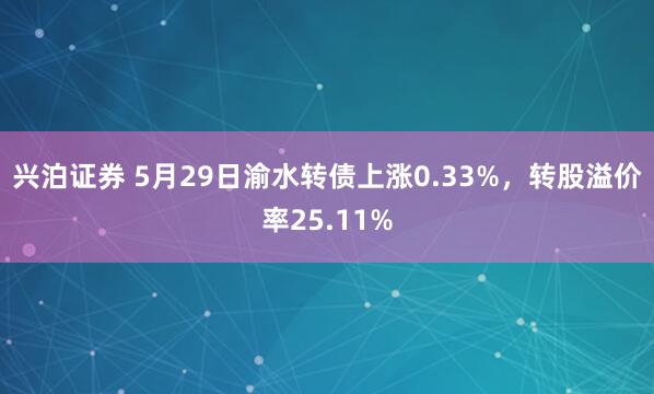 兴泊证券 5月29日渝水转债上涨0.33%，转股溢价率25.11%